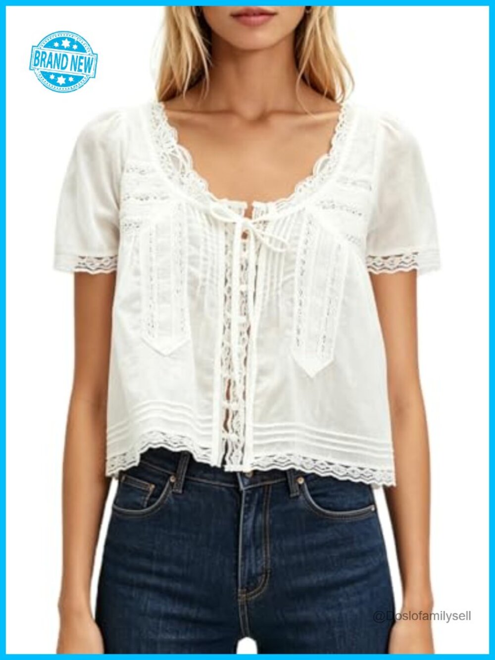 Womens Tie Front Ruffle Boho Blouse Sheer Lace Babydoll Top